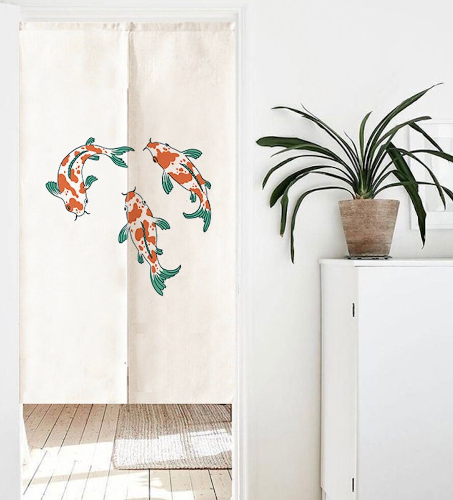 Fish Koi Art Print Doorway Curtain Noren image 1