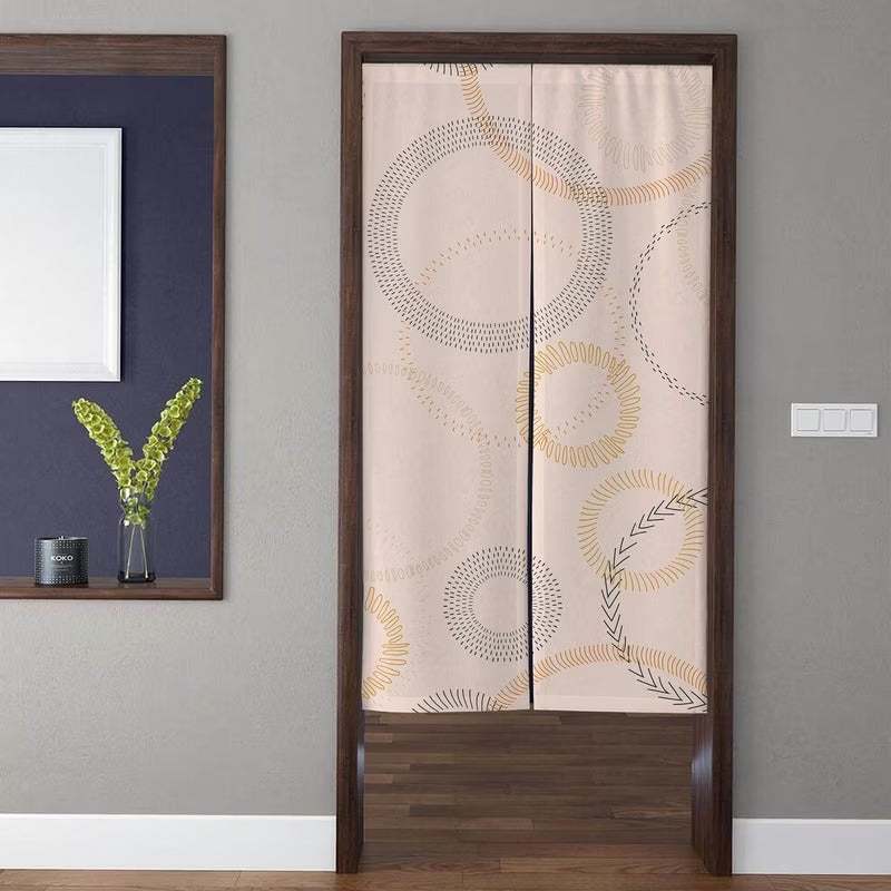 Minimalist Abstract Overlapping Circles & Dotted Ring Patterns Doorway Curtain Noren Room Divider