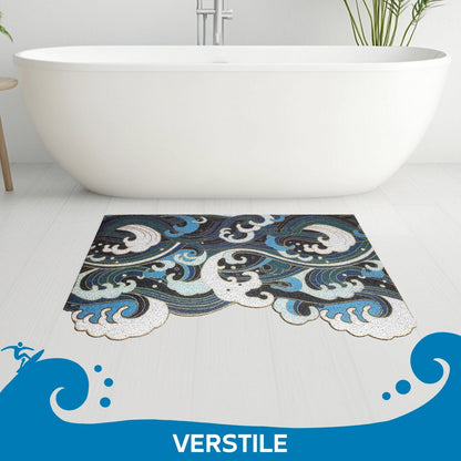 Japanese Style Blue Wave Cutting Entrance Door Mat
