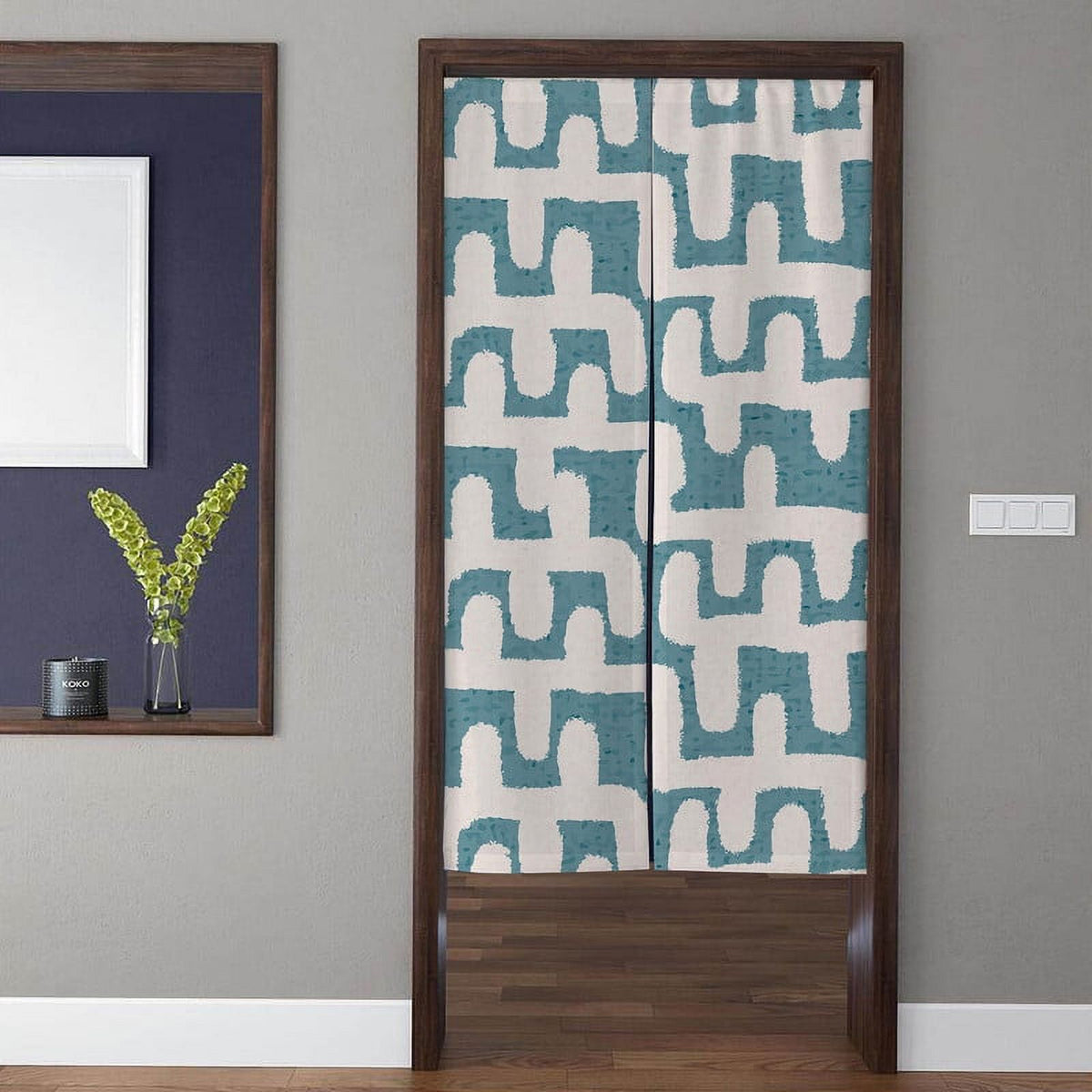 Boho Chic Abstract Interlocking Geometric Textile Pattern Doorway Curtain Noren Room Divider