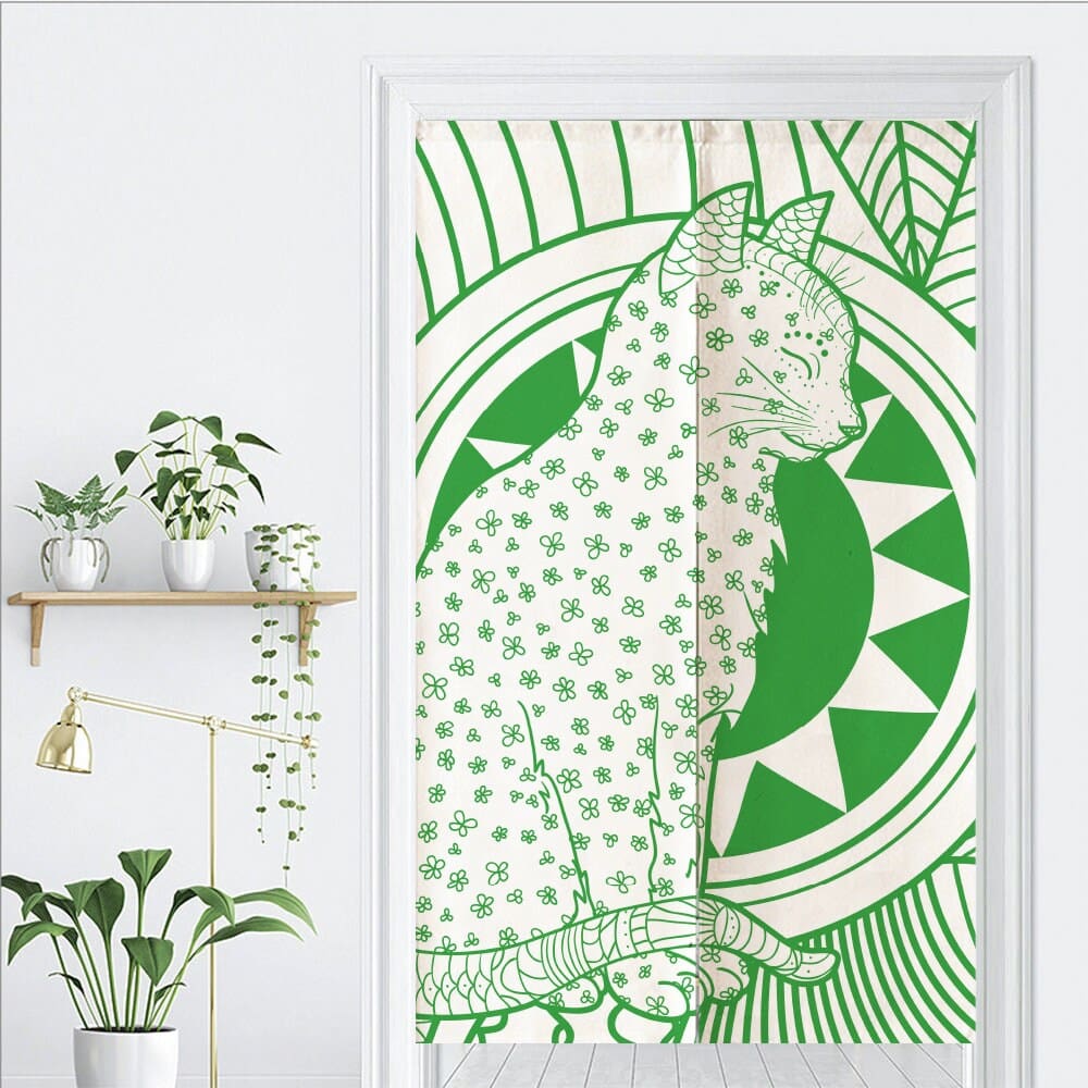 Aesthetic Cute Green Leopard Art Print Doorway Curtain Noren image 1