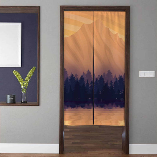 Minimalist Golden Sunset Mountain Peak & Lake Reflection Doorway Curtain Noren Room Divider