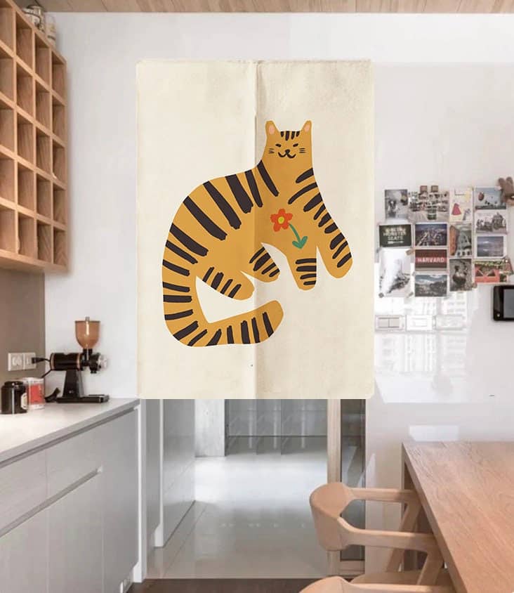 Cute Chilling Yellow Cat Art Print Doorway Curtain Noren image 0