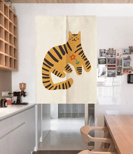 Cute Chilling Yellow Cat Art Print Doorway Curtain Noren image 0