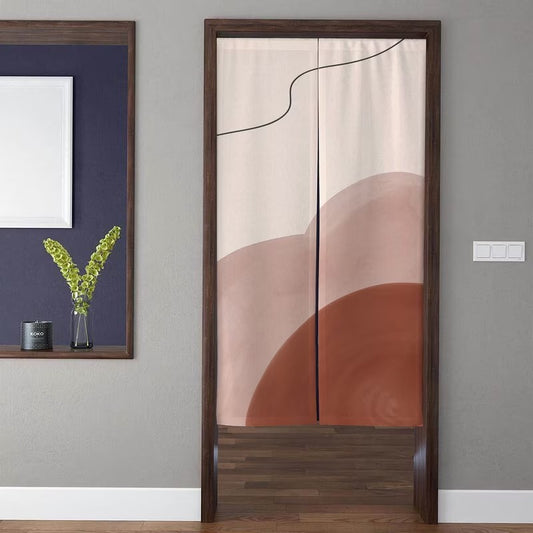 Boho Minimalist Abstract Landscape with Terracotta Hills & Flowing Lines Doorway Curtain Noren Room Divider