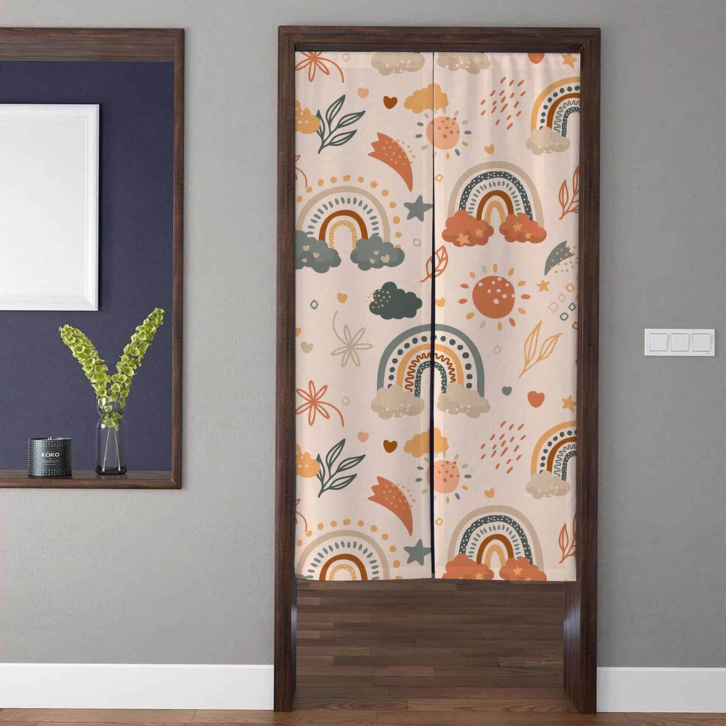 Bohemian Terracotta Boho Rainbow & Sun Doorway Curtain Noren Nursery Kids Room Divider