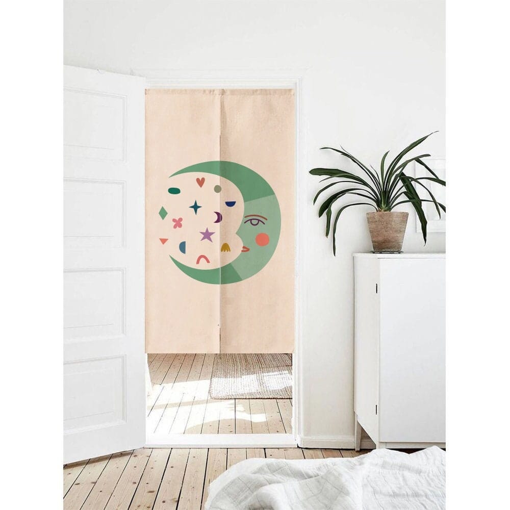 Aesthetic Happy Moon Face Art Doorway Curtain Noren image 0