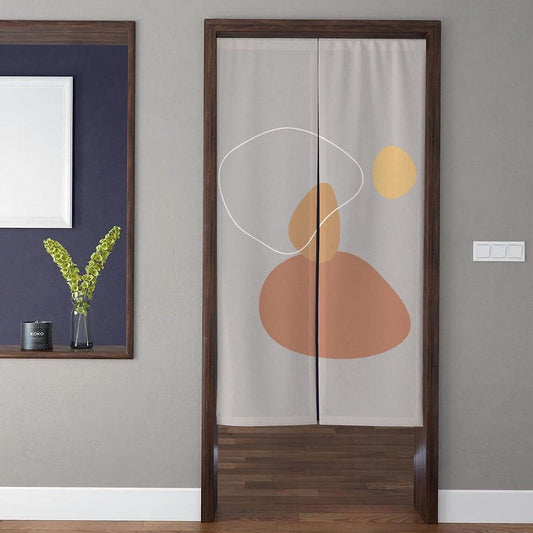 Minimalist Abstract Organic Pebbles & Fluid Line Art Doorway Curtain Noren Room Divider
