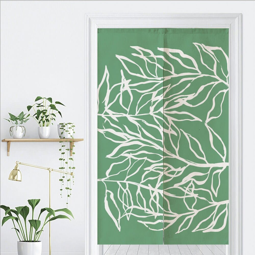 Green Tropical Leaves Art Print Doorway Curtain Noren image 1