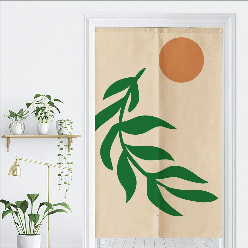 Orange circles and green branches Doorway Noren Curtain image 1