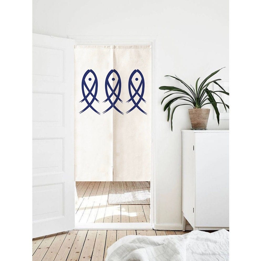 Oriental Japanese Fish Print Doorway Curtain Noren image 0