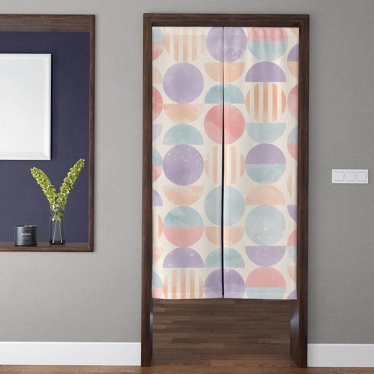 Scandi Pastel Watercolor Geometric Circles & Semicircles Doorway Curtain Noren Room Divider