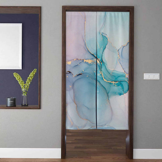 Modern Luxury Turquoise & Lavender Alcohol Ink Gold Vein Doorway Curtain Noren Room Divider