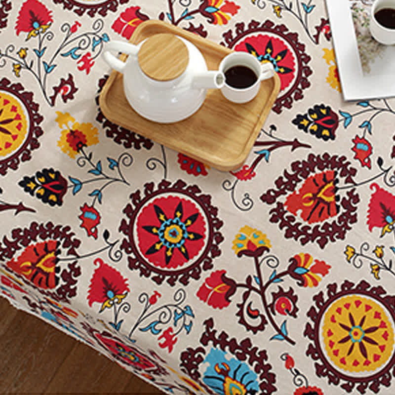 Bohemian Countryside Style Flower Tablecloth