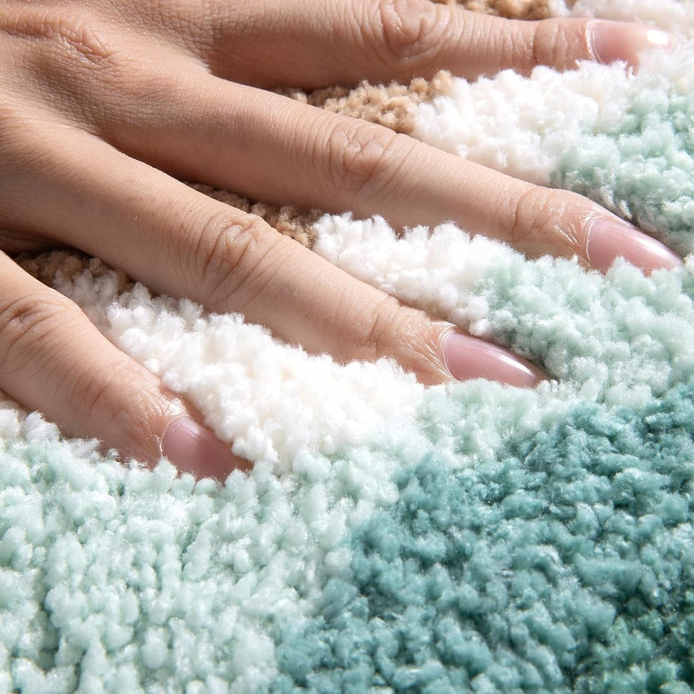 Abstract Blue Wave Ocean Bath Mat & Green Mountain Rug | Non-Slip Washable Beach Landscape Rug