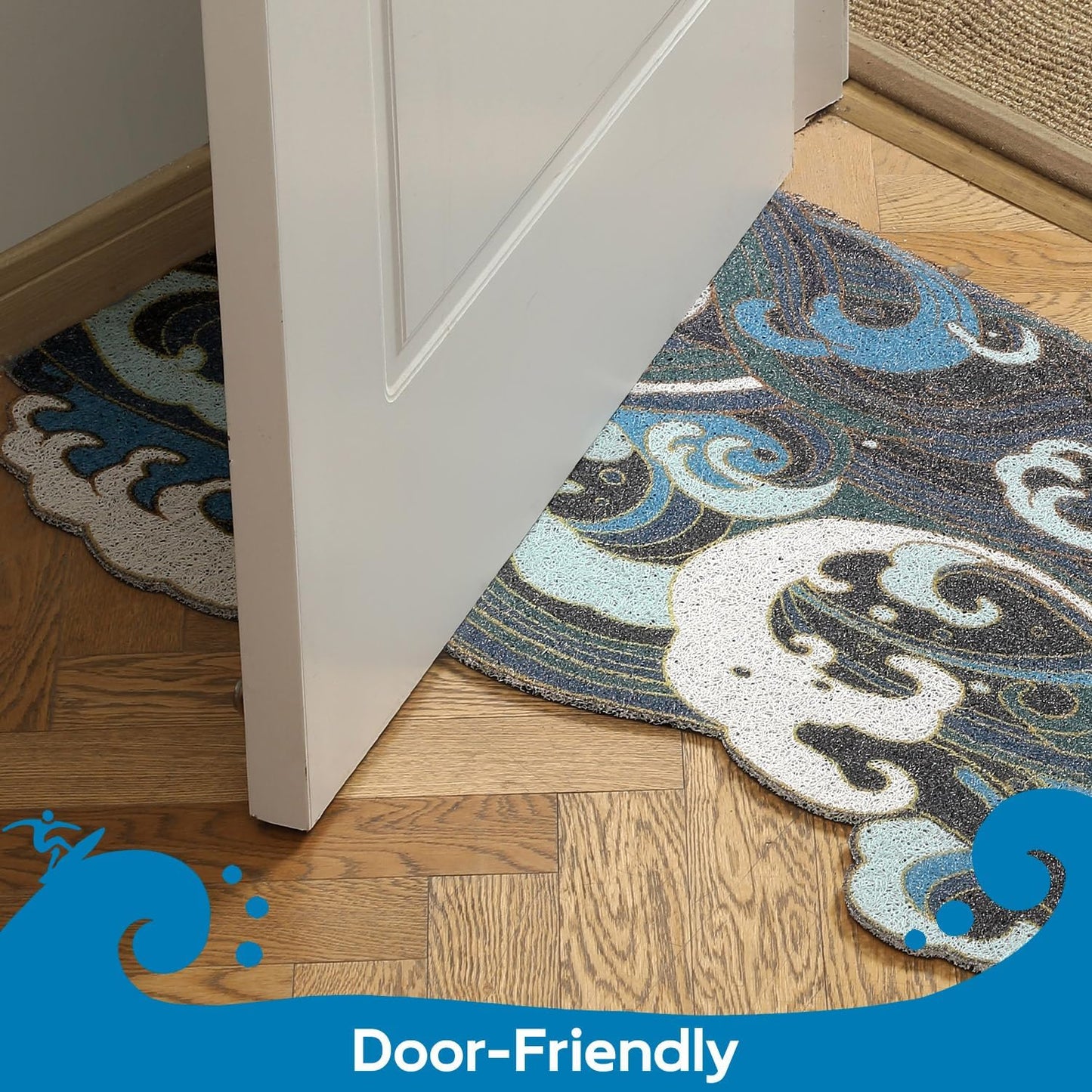 Japanese Style Blue Wave Cutting Entrance Door Mat