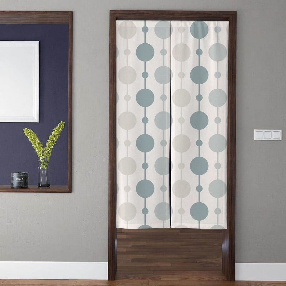 Minimalist Slate Blue & Beige Alternating Vertical Dots Doorway Curtain Noren Room Divider