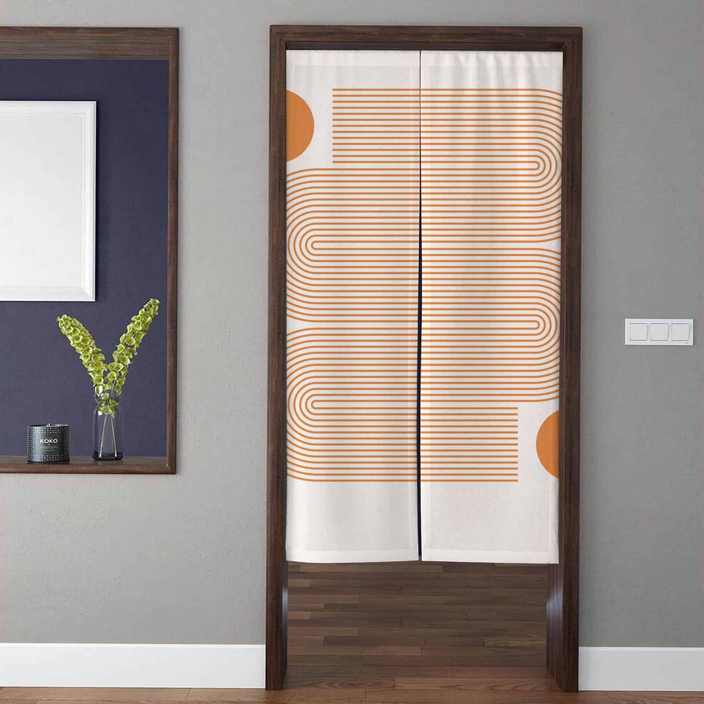 Minimalist Mid-Century Terracotta Curved Line & Sun Doorway Curtain Noren Room Divider