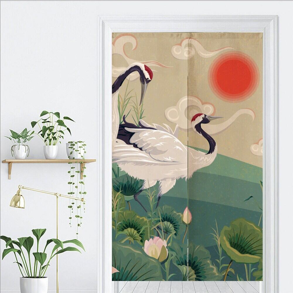 Japanese Crane Bird of Luck Art Print Doorway Curtain Noren image 1