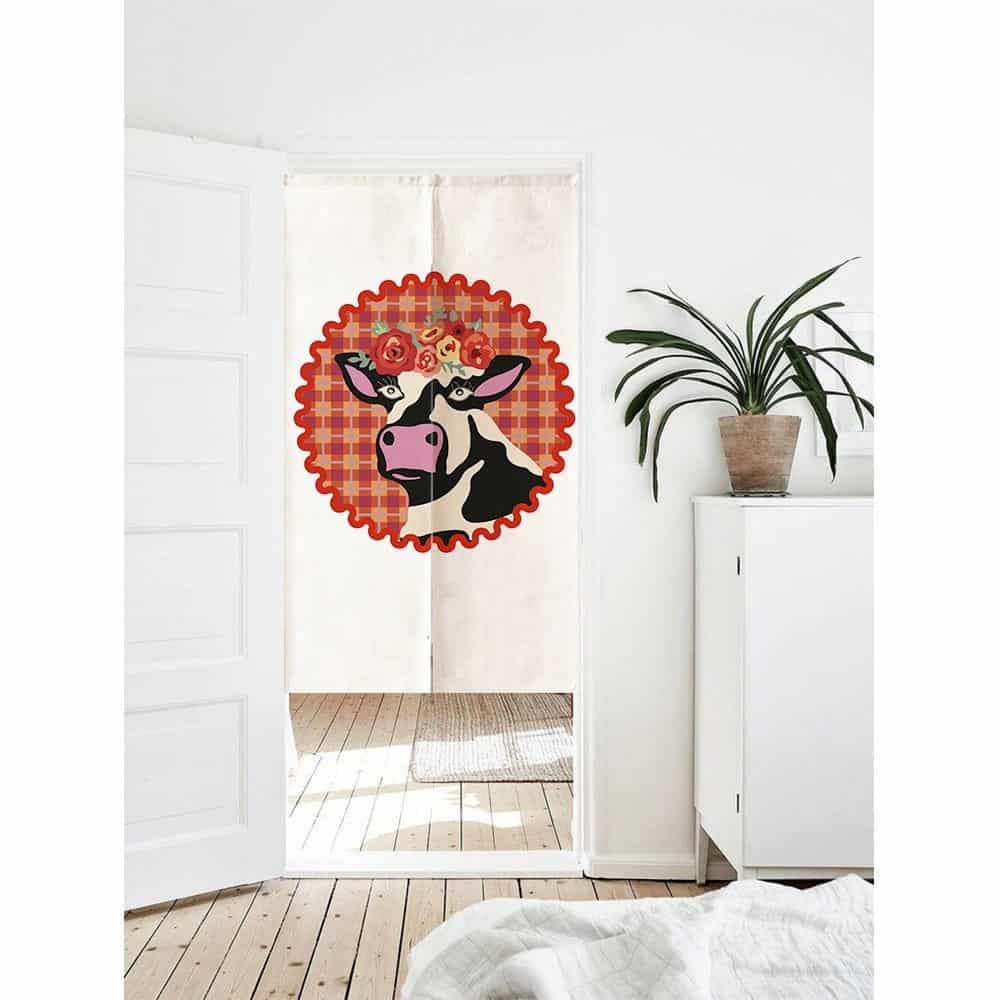 Hand Draw Floral Animal Art Print Doorway Curtain Noren image 0