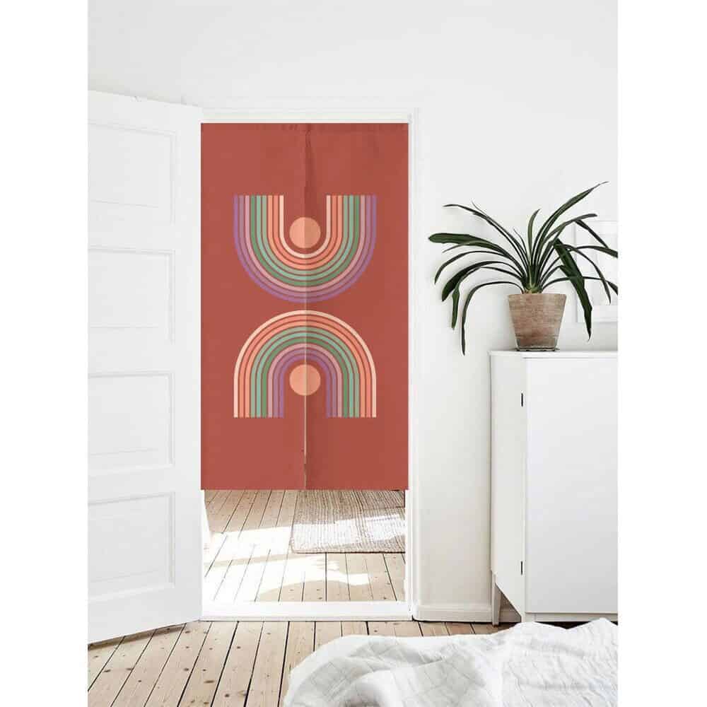 Rainbow bridge on red background Doorway Curtain Noren image 0