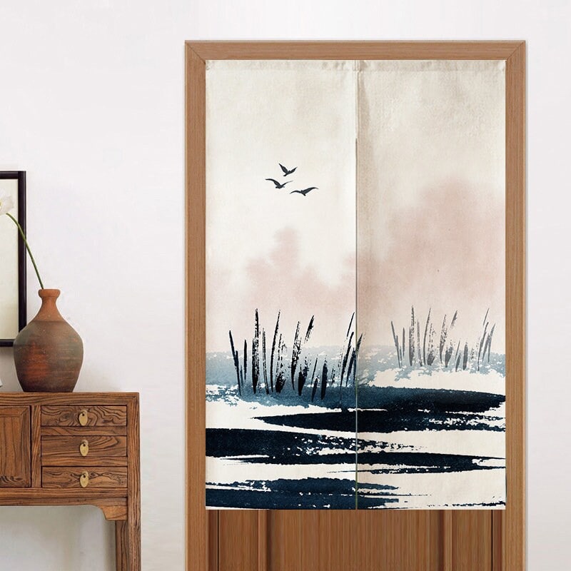 Watercolour Pink Lakeside Doorway Noren Curtain image 1