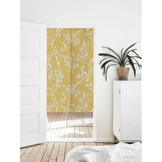 Mustard Yellow Floral Art Print Doorway Curtain Noren image 0