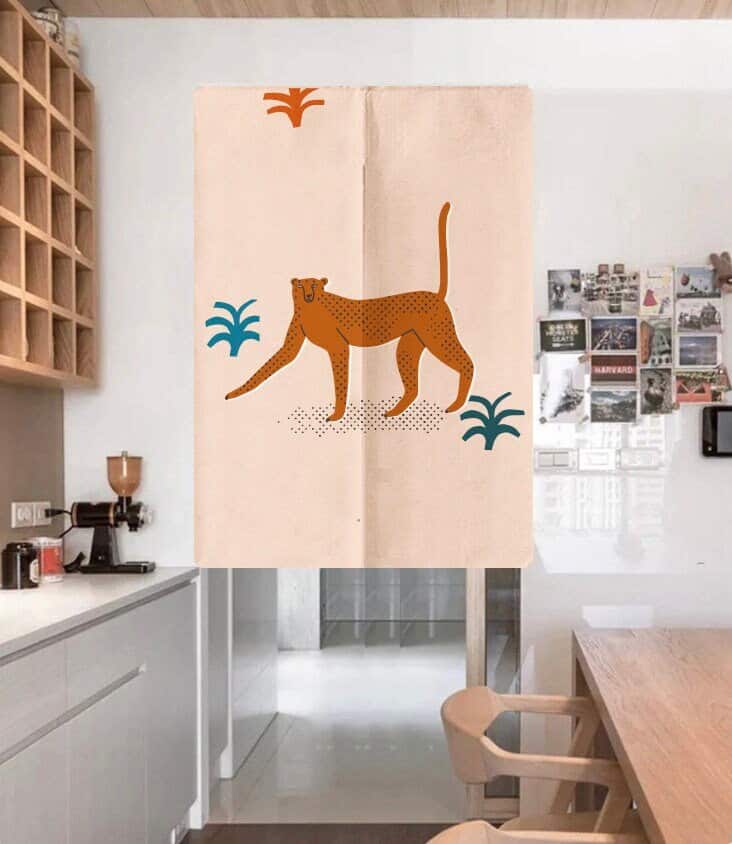 Walking Cheetah in Jungle Doorway Curtain Noren image 0
