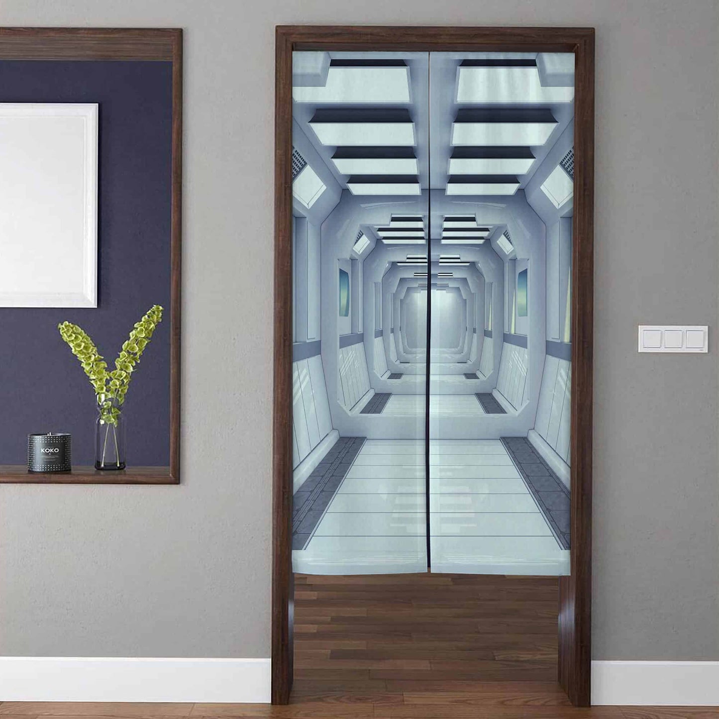 3D Futuristic Sci-Fi Spaceship Corridor Doorway Curtain Noren Optical Illusion Room Divider