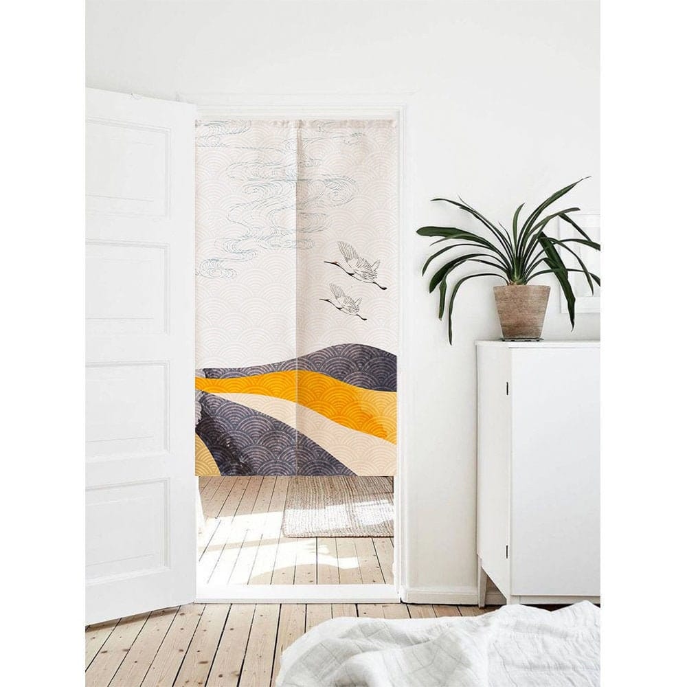 Orange &amp; Gray Wave Pattern Door Curtain image 0