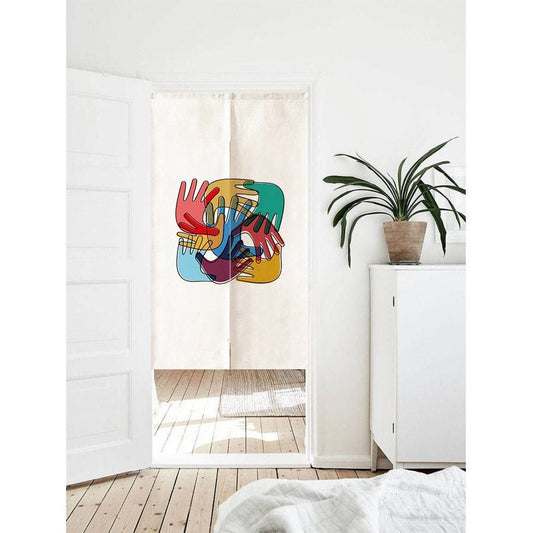 Multicolored handprints Doorway Curtain Noren image 0