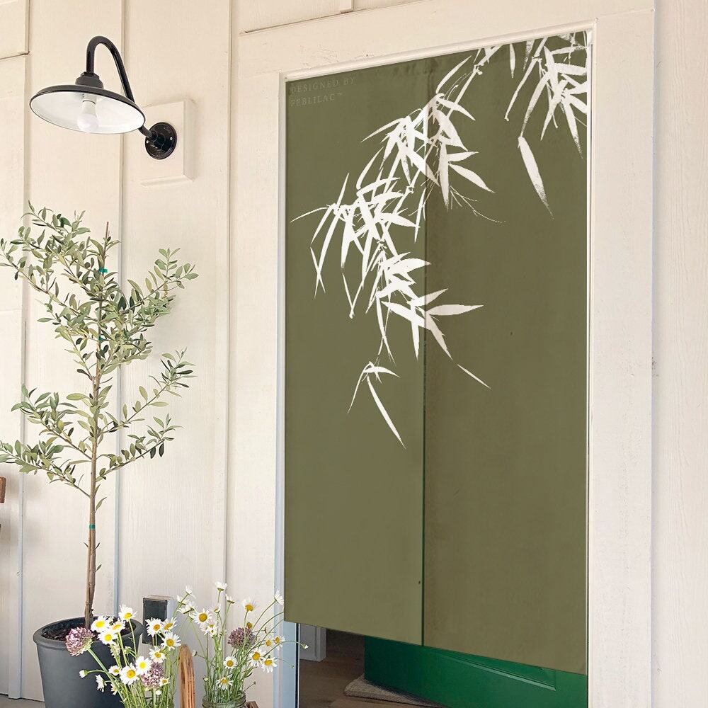 Green background bamboo Doorway Noren Curtain image 0