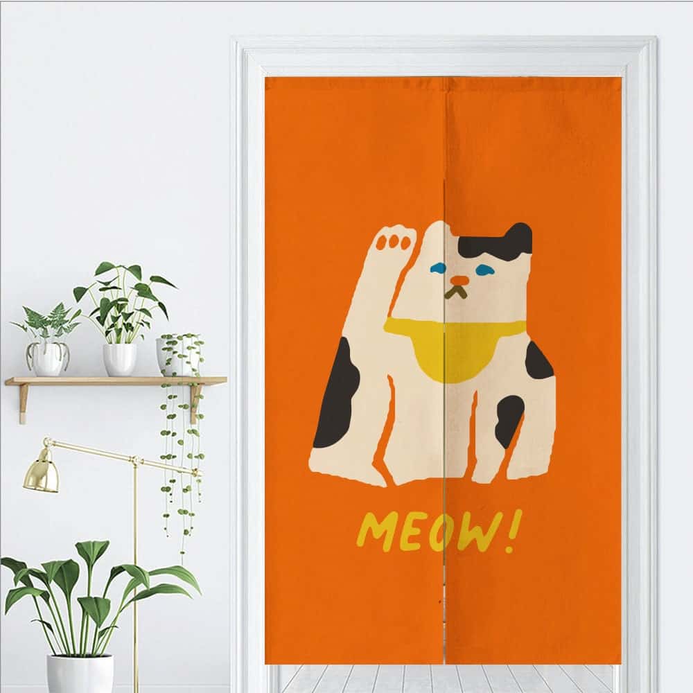 Cute Cat Raising Paw Illustration Doorway Curtain Noren image 2