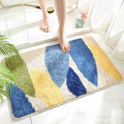 Green White Leaves Bath Mat