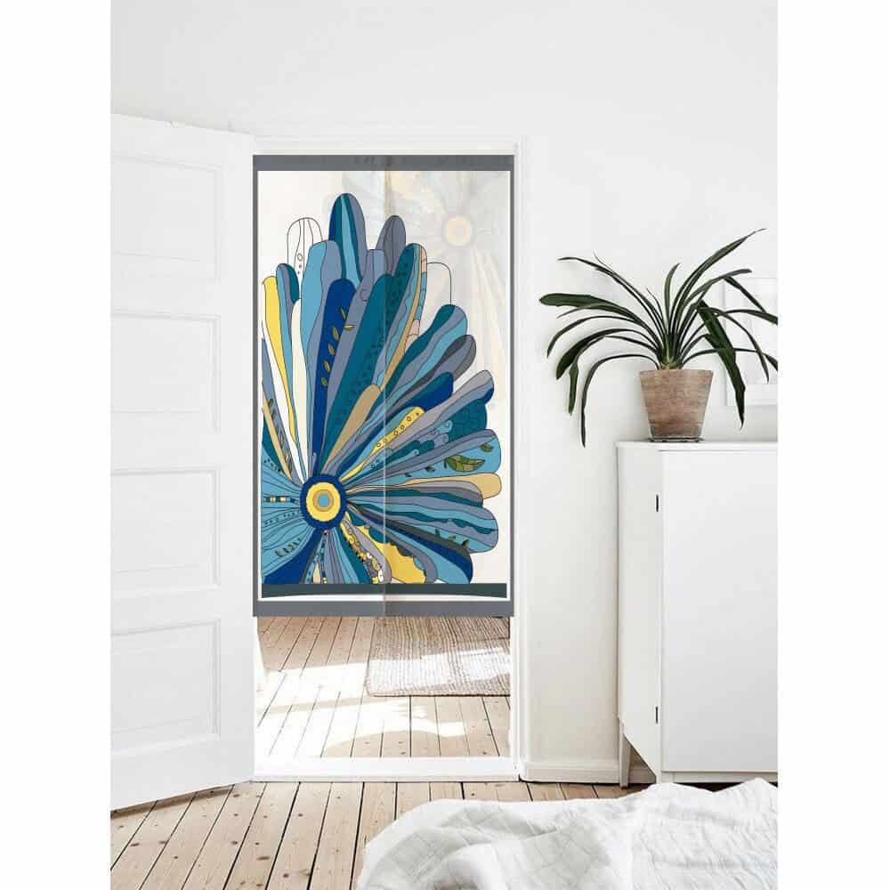 Unique Blue Botanical Print Doorway Curtain Noren image 0