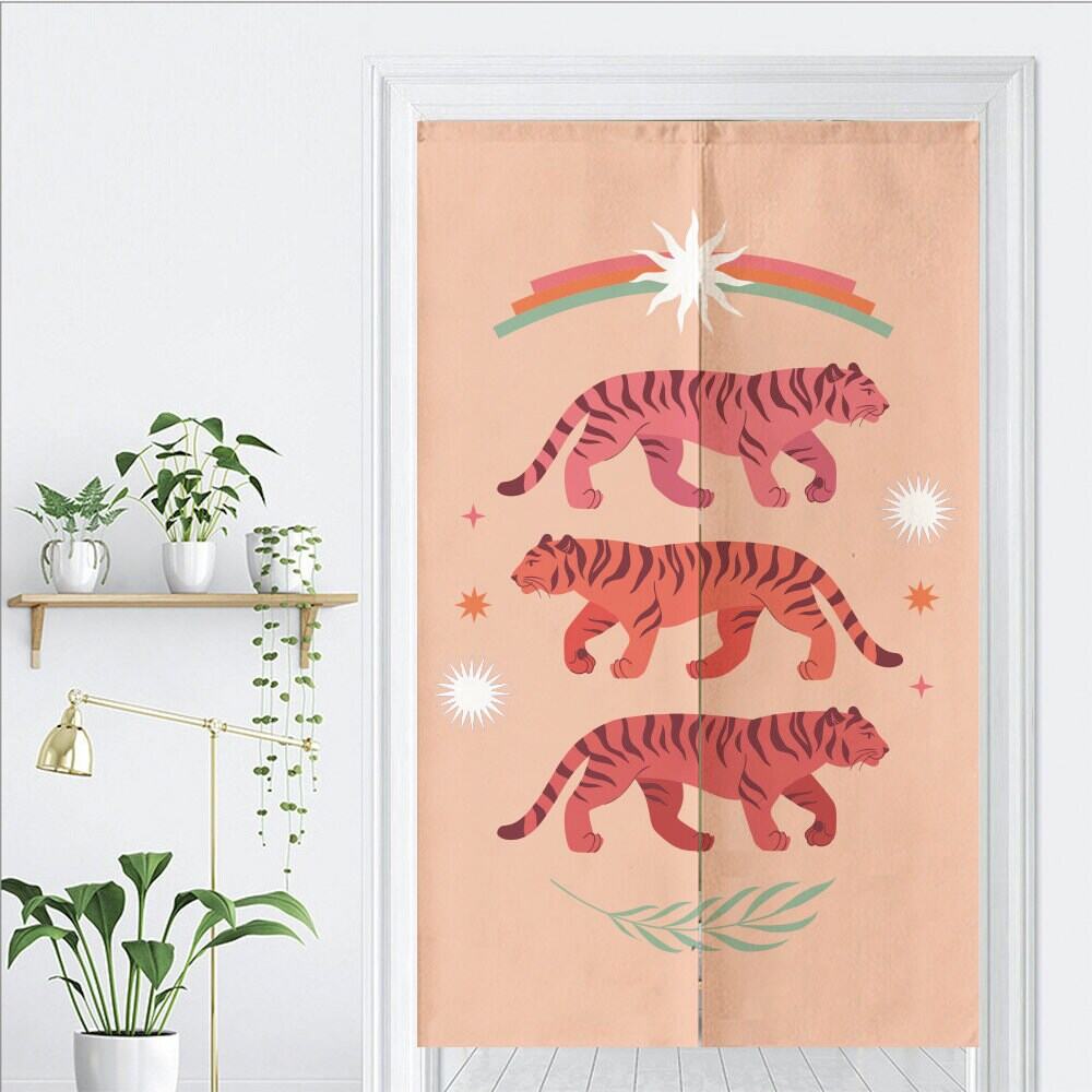Pink tigers Doorway Curtain Noren image 1