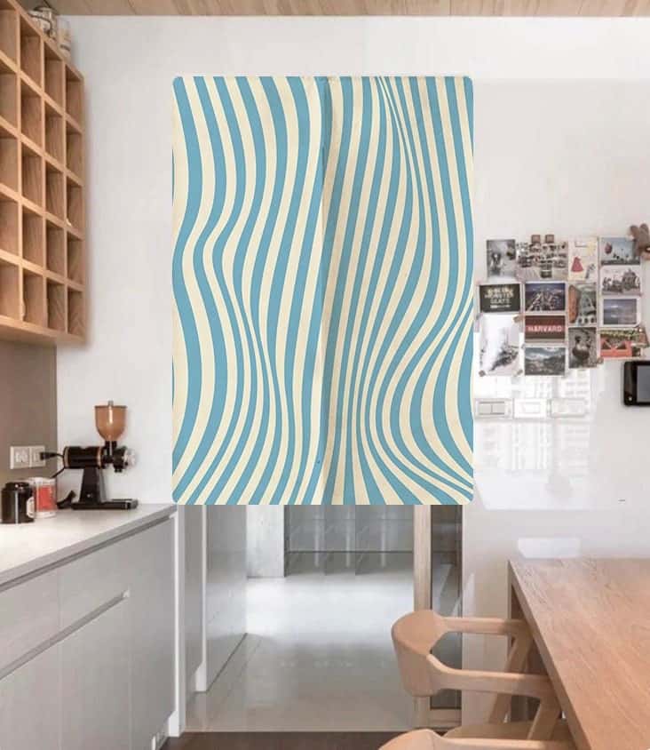 Abstract Unsymmetrical Blue Line Art Doorway Curtain Noren image 0