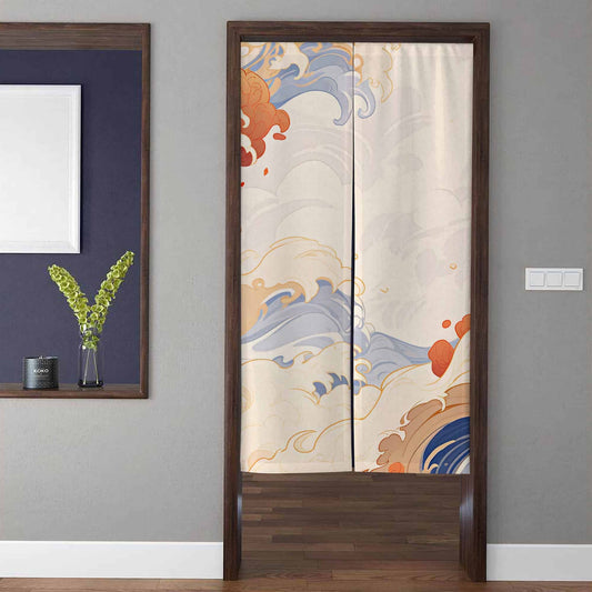 Japanese Traditional Ukiyo-e Ocean Wave & Cloud Doorway Curtain Noren Asian Room Divider