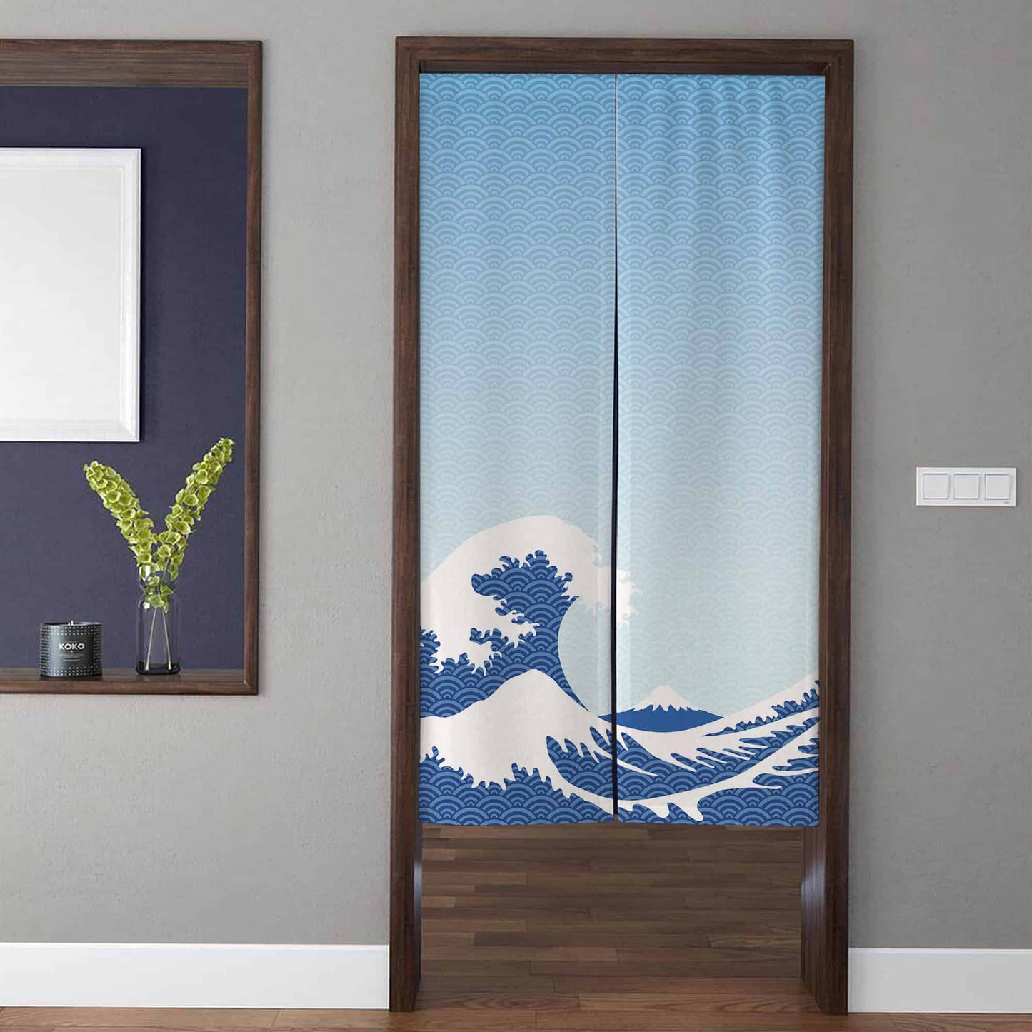 Japanese Art style blue surf Noren Door Curtains image 0