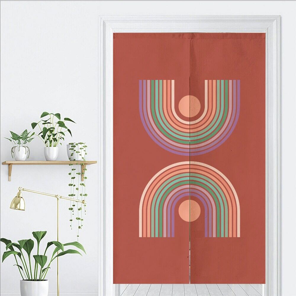 Rainbow bridge on red background Doorway Curtain Noren image 1
