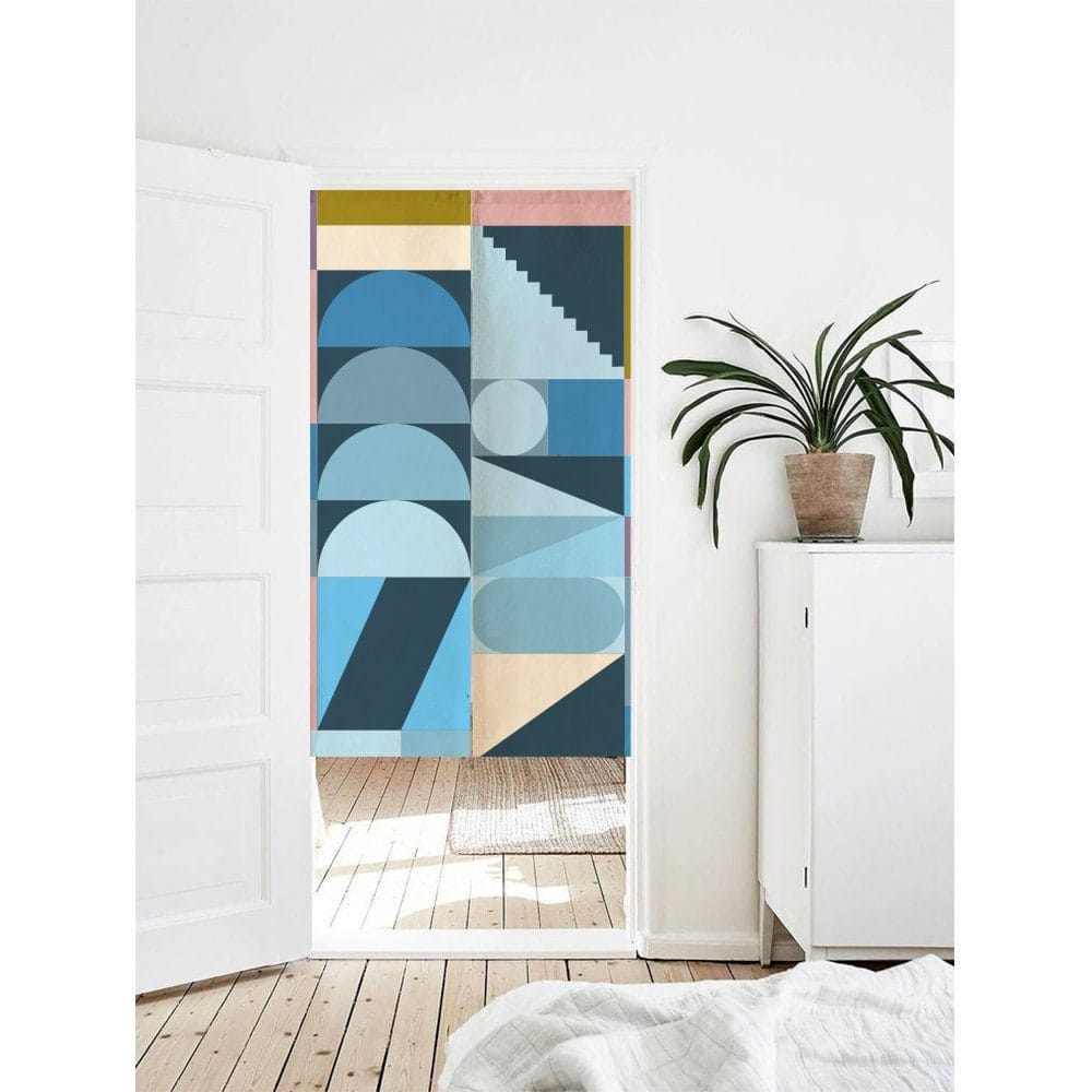 Combined semicircles in dark blue and light blue Doorway Noren Curtain image 0