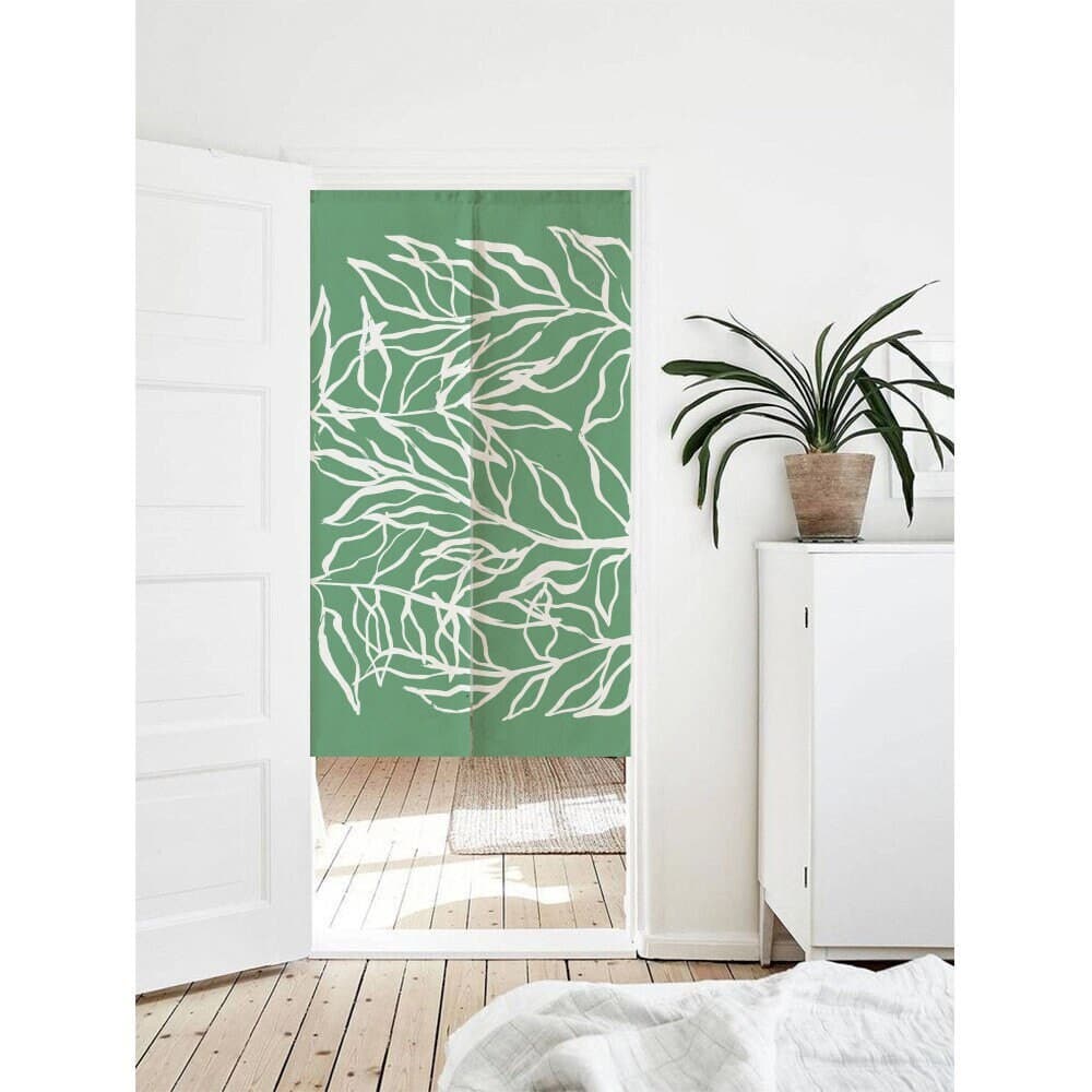 Green Tropical Leaves Art Print Doorway Curtain Noren image 0
