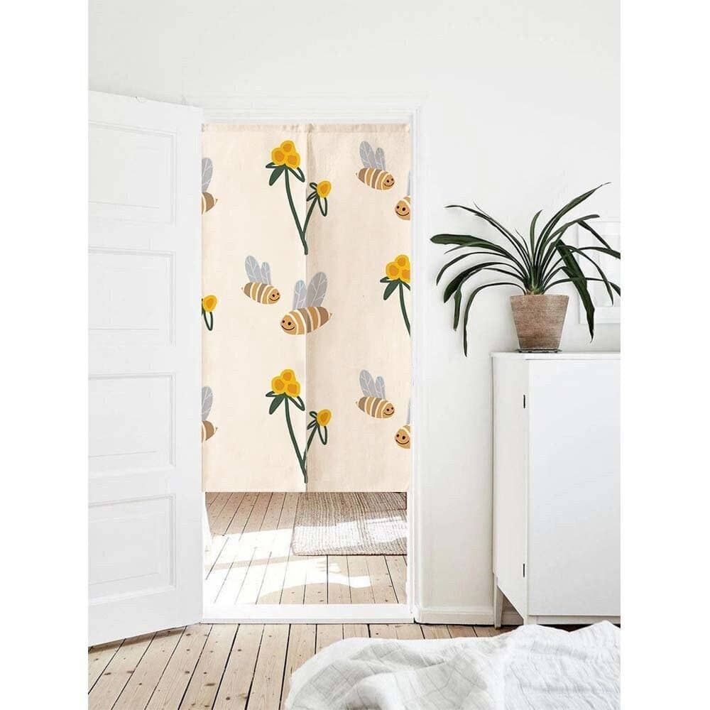 Hand Drawn Bee Print Doorway Noren Curtain image 0