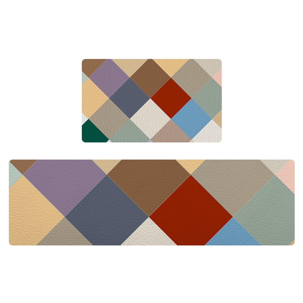 Modern Geometric Color Block Kitchen Mat & Runner - Waterproof Anti-Fatigue Floor Rugs (Set of 2 Available)