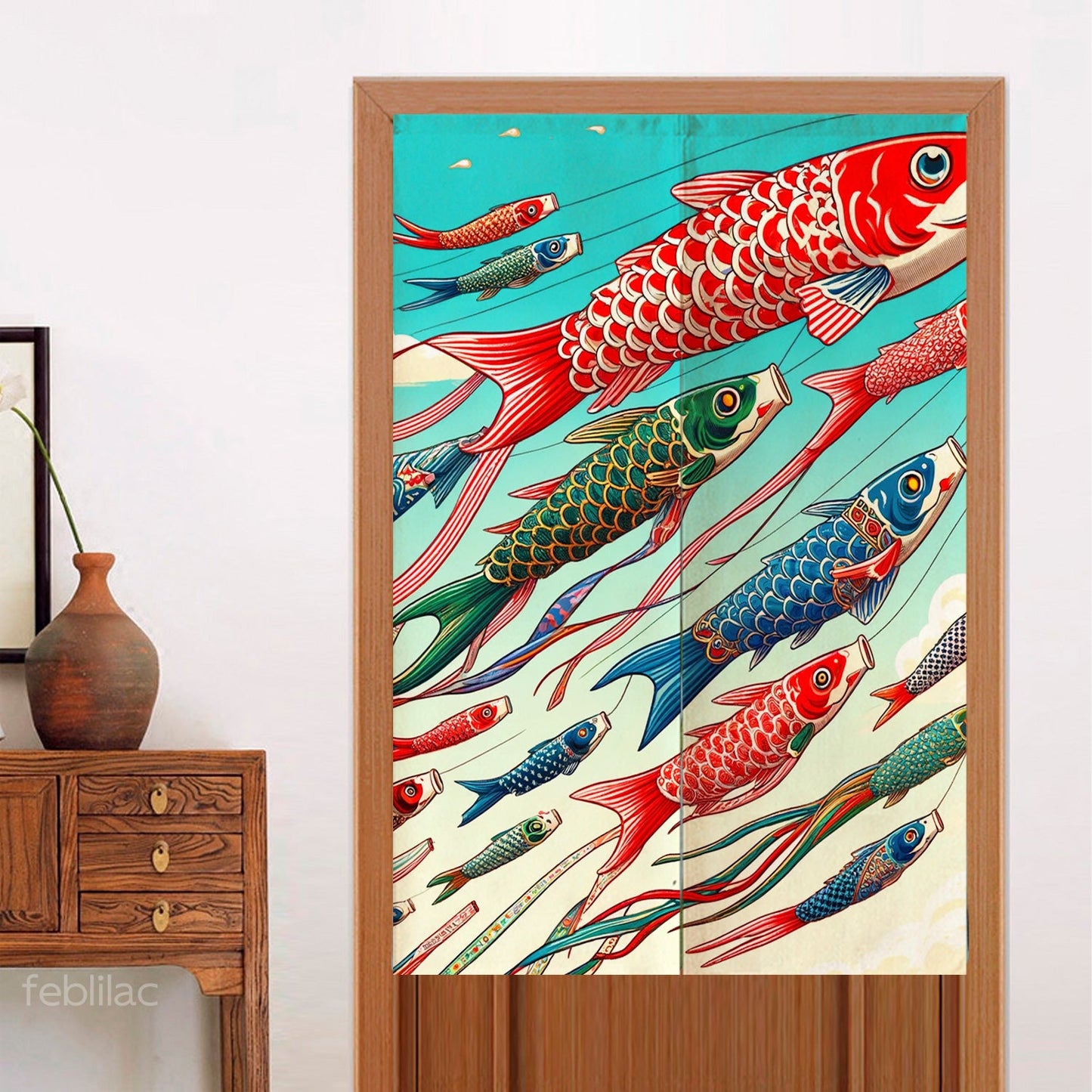 Flying Koi Complex Version Door Curtain