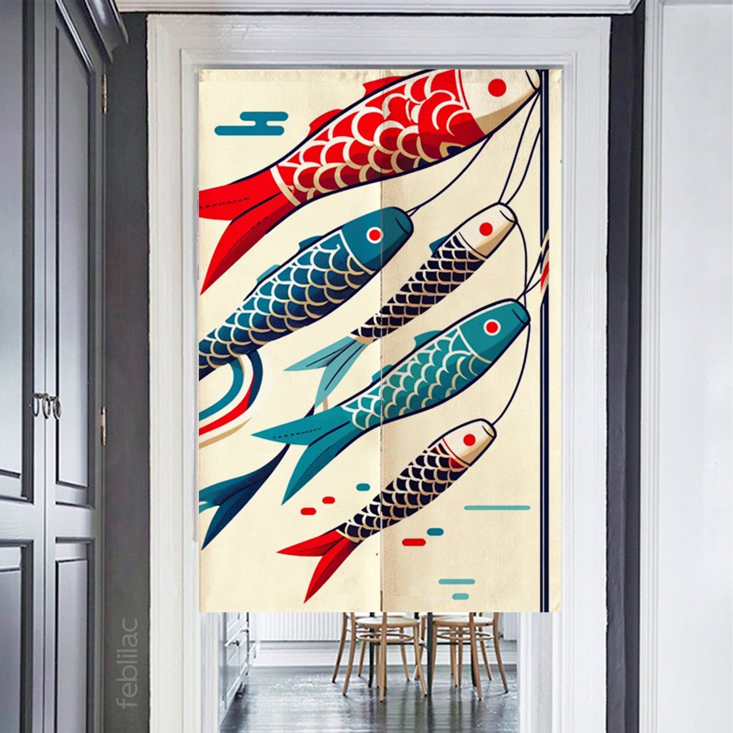 Flying Koi Simple Version Door Curtain