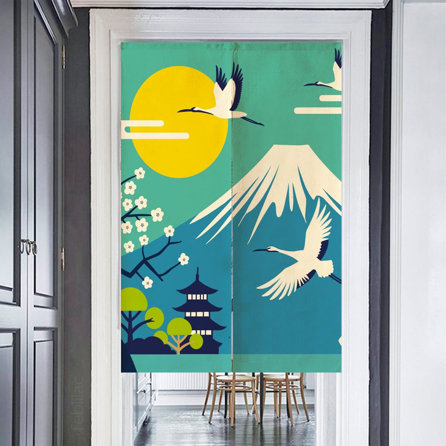 Mount Fuji Crane Door Curtain