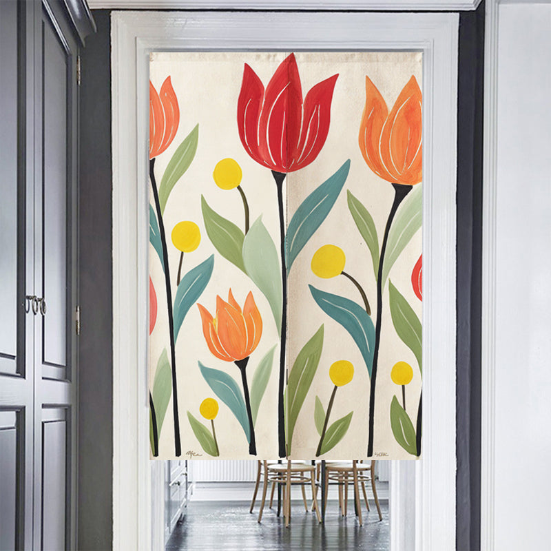 Tulips Off-white Background Door Curtain