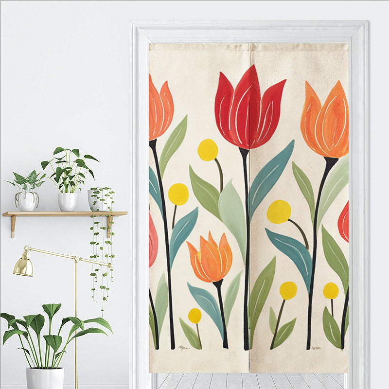 Tulips Off-white Background Door Curtain