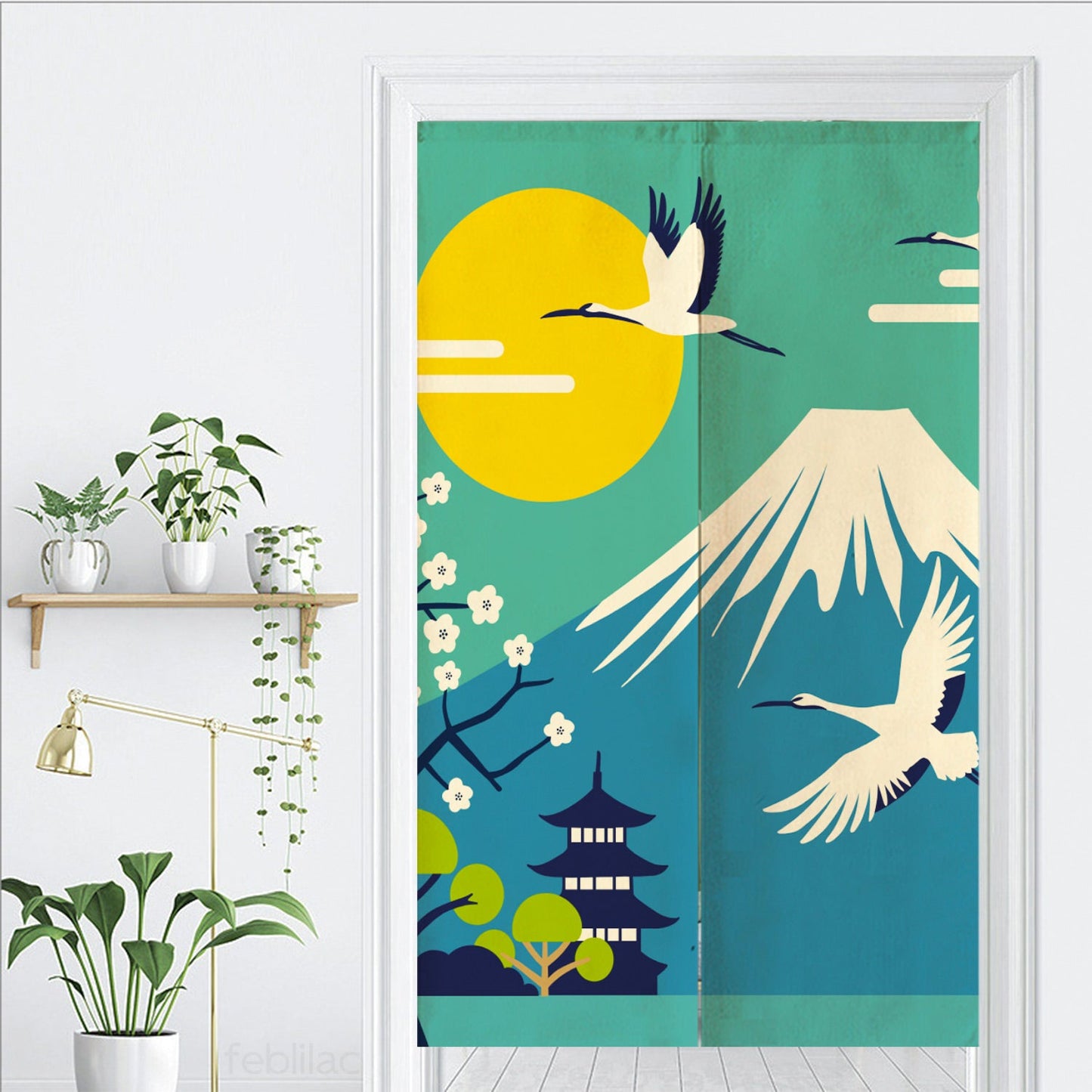 Mount Fuji Crane Door Curtain